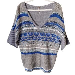 Free People | Fair Isle Sequin Embellished Wool Linen Short Sleeve Sweater Med